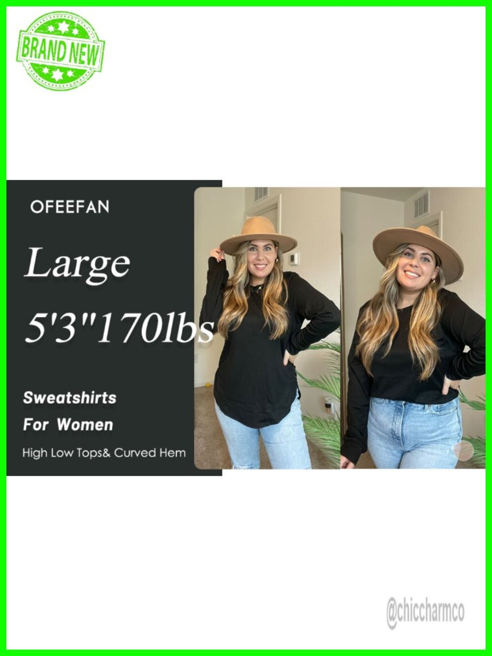 Crewneck Long Sleeve High Low Sweatshirt Curved Hem Tunic Top - Picture 5 of 6